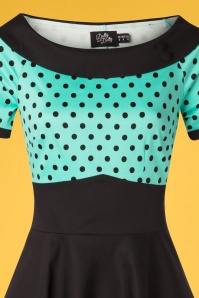Dolly and Dotty - 50s Darlene Polkadot Swing Dress in Black and Turquoise 3