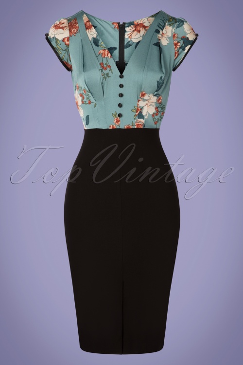 Stop Staring! - 50s Skyla Pencil Dress in Blue and Black