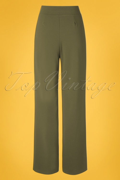 Vintage Chic for Topvintage - Mira wijde broek in olijfgroen 2