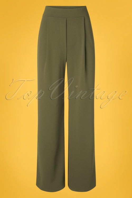 Vintage Chic for Topvintage - Mira wijde broek in olijfgroen