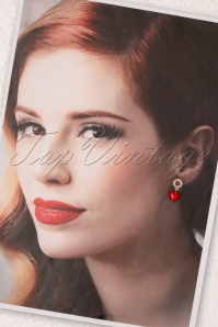 Sweet Cherry - 50s Heart and Pearl Earrings in Red 2