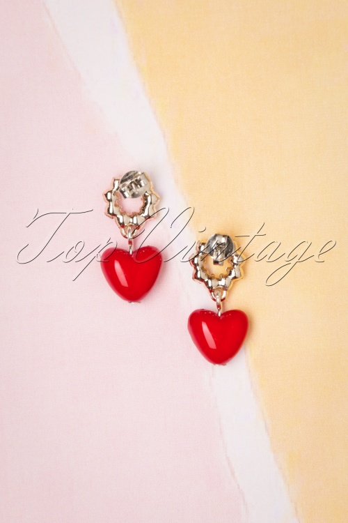Sweet Cherry - 50s Heart and Pearl Earrings in Red 3