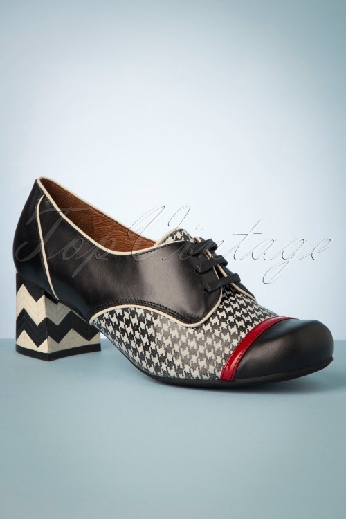 Nemonic - Madison Vintage Leather Houndstooth Pumps Années 60 en Noir