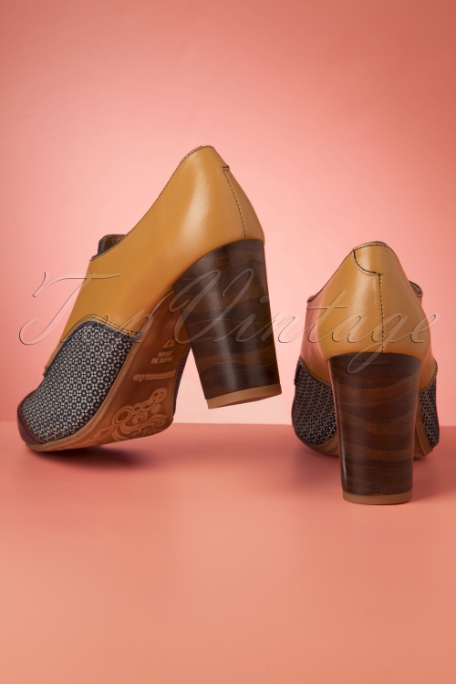 Nemonic - Listas Leather Shoe Booties Années 60 en Cognac et Bleu 5