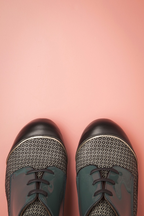 Nemonic - Listas Patent Leather Shoe Booties Années 60 en Vert Pétrole 3