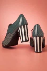 Nemonic - Listas Patent Leather Shoe Booties Années 60 en Vert Pétrole 5