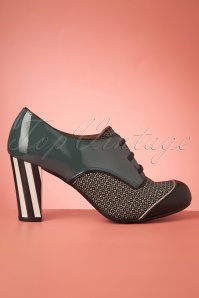 Nemonic - Listas Patent Leather Shoe Booties Années 60 en Vert Pétrole 4