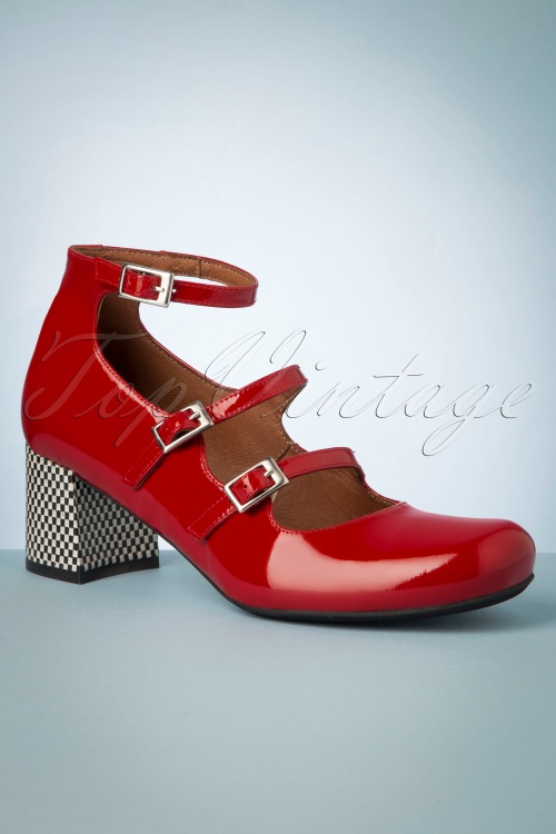 Nemonic - Rojo Patent Leather Vintage Pumps Années 60 en Rouge