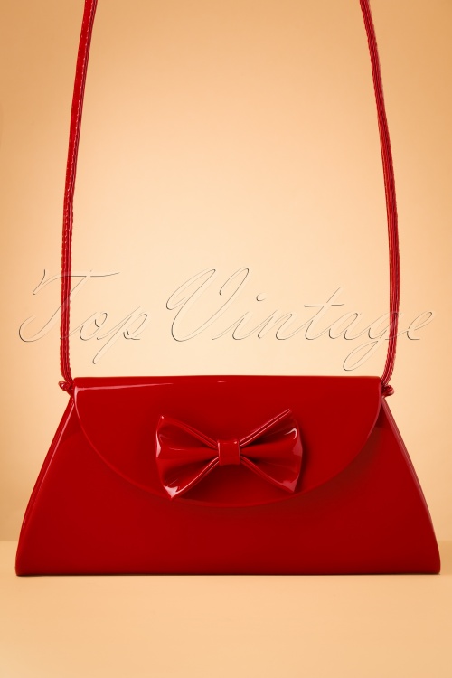 Topvintage Boutique Collection - Stella Lacquer Bow Bag Années 50 en Rouge 2