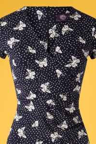 Topvintage Boutique Collection - 50s The Frieda Butterfly Pencil Dress in Navy 3