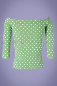 Dolly and Dotty - 50s Gloria Bardot Polkadot Top in Light Green and White 2