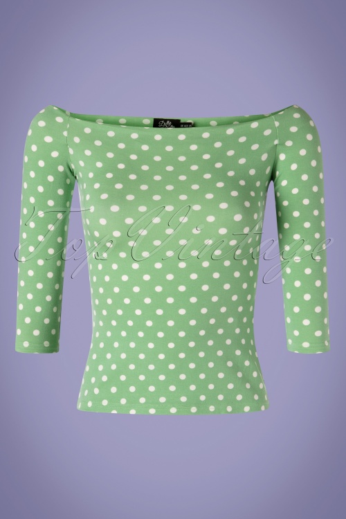 Dolly and Dotty - 50s Gloria Bardot Polkadot Top in Light Green and White