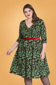 Bunny - 50s Holly Berry Swing Dress in Black 3