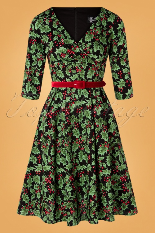 Bunny - 50s Holly Berry Swing Dress in Black 2