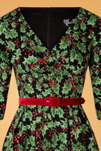 Bunny - 50s Holly Berry Swing Dress in Black 4