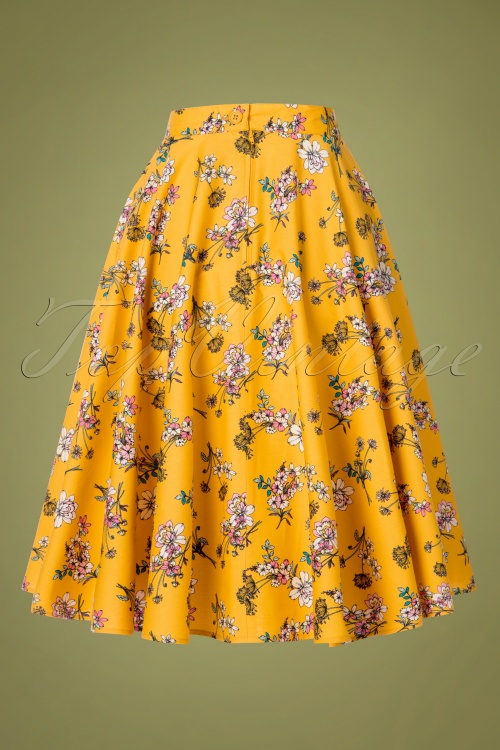 Bunny - 50s Muriel Floral Swing Skirt in Mustard 4