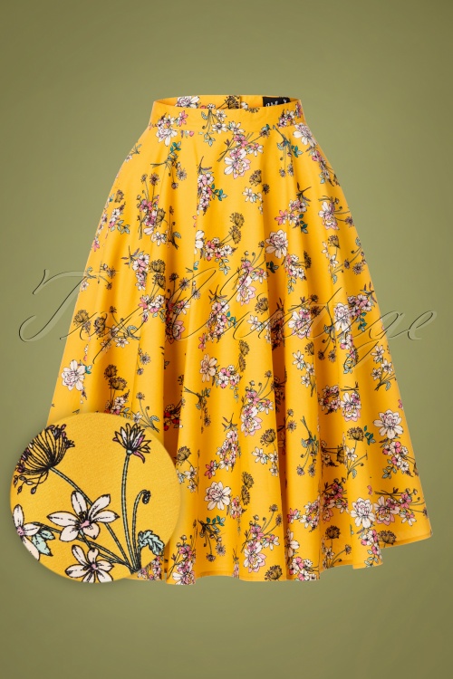 Bunny - 50s Muriel Floral Swing Skirt in Mustard 2