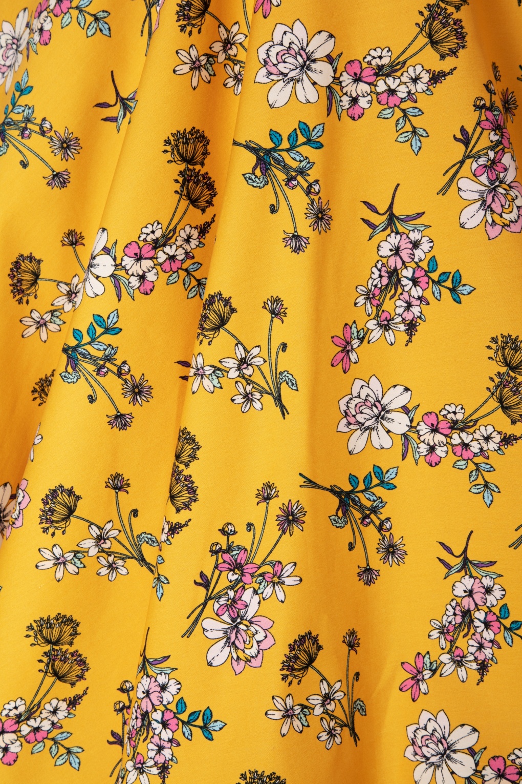 50s Muriel Floral Swing Skirt in Mustard