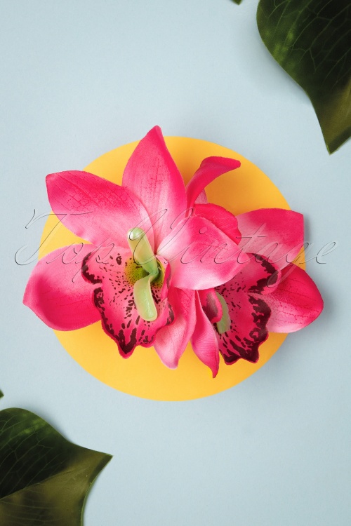 Lady Luck's Boutique - Hübsche Haarspange mit doppelter Orchidee in Magenta 2