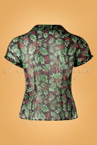 Bunny - 50s Holly Berry Blouse in Black 4