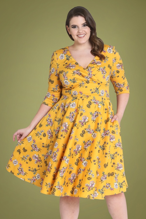 Bunny - 50s Muriel Floral Swing Dress in Mustard 3