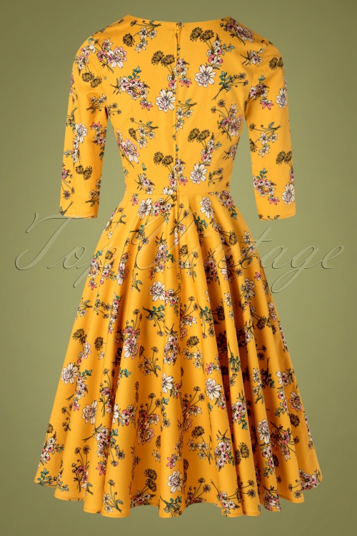 Bunny - Muriel Swing-Kleid mit Blumenmuster in Senf 7