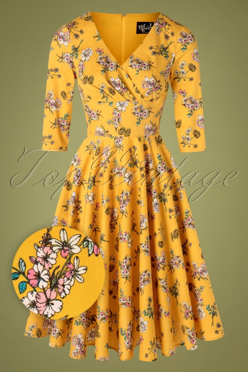 Bunny - 50s Muriel Floral Swing Dress in Mustard 2