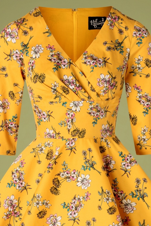 Bunny - 50s Muriel Floral Swing Dress in Mustard 5