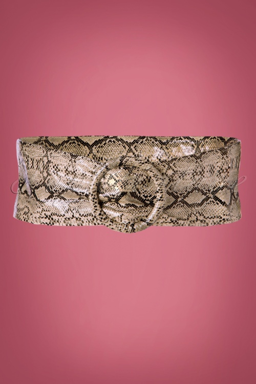 Vixen - 50s Cora Faux Snakeskin Waist Belt in Beige