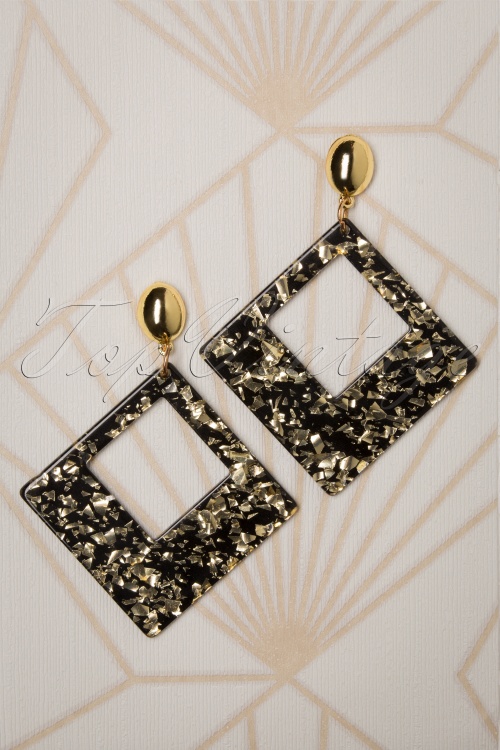 Vixen - 50s Gold Dust Acrylic Earrings in Black