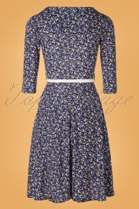 Vintage Chic for Topvintage - Briella swingjurk met bloemenprint in marineblauw 5
