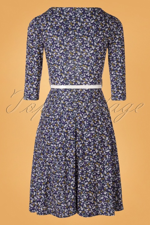 Vintage Chic for Topvintage - Briella swingjurk met bloemenprint in marineblauw 5