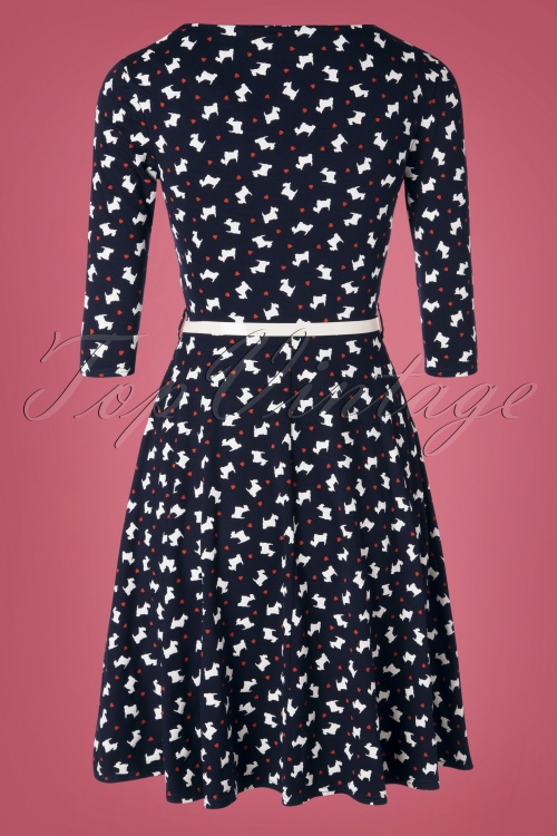 Topvintage Boutique Collection - 50s Briella Scotty Dog Swing Dress in Dark Blue 5