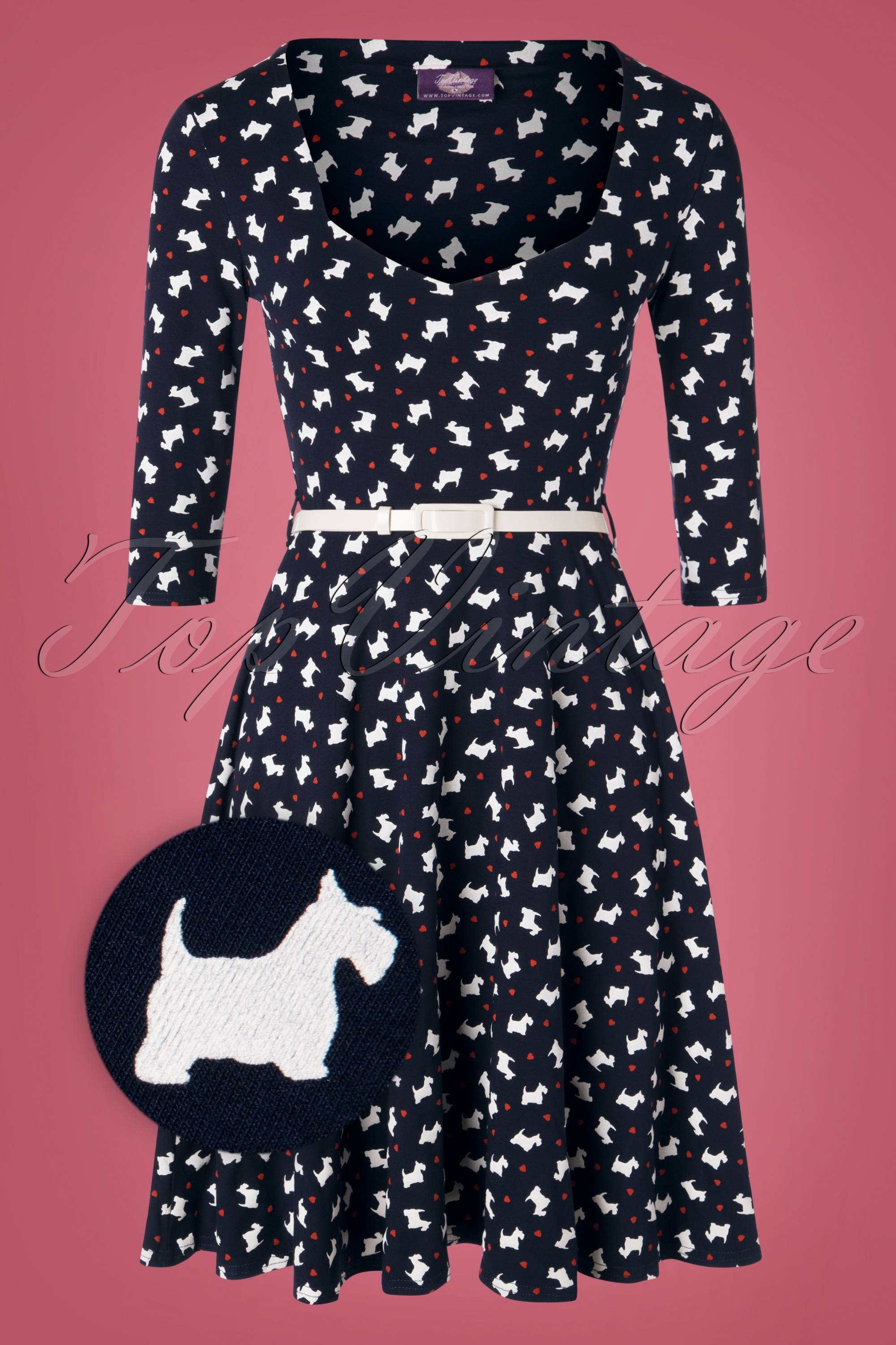 Topvintage Boutique Collection - Briella Scotty Dog-swingjurk in donkerblauw 2