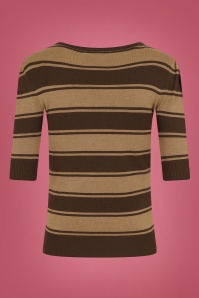 Collectif Clothing - Chrissie Beetle Stripes Knitted Top Années 50 en Brun 3