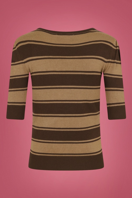 Collectif Clothing - Chrissie Beetle Stripes Knitted Top Années 50 en Brun 3