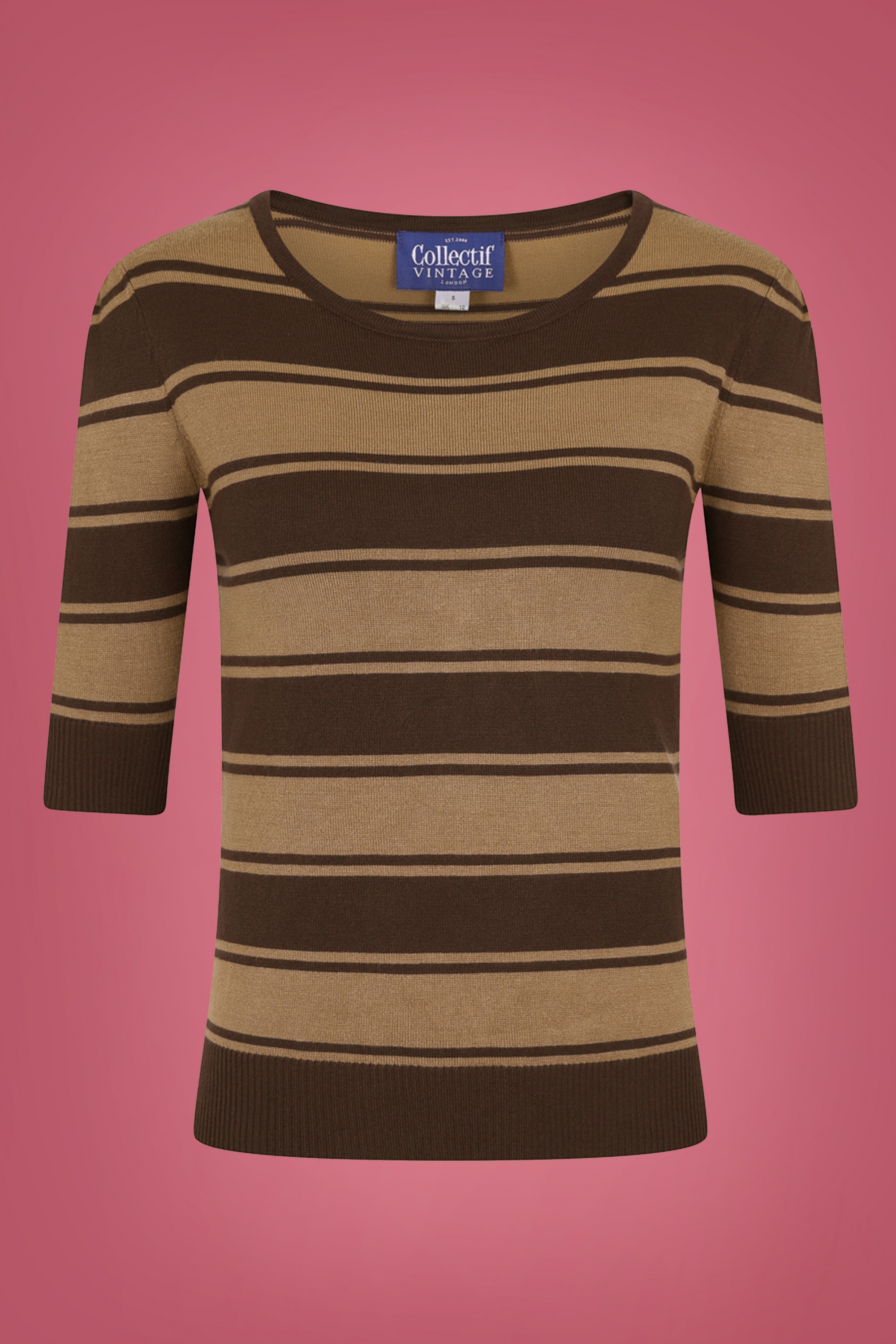 Collectif Clothing - Chrissie Beetle strepen gebreide top in bruin 2