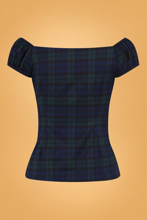 Collectif Clothing - Dolores Blackwatch geruite top in blauw en groen 4