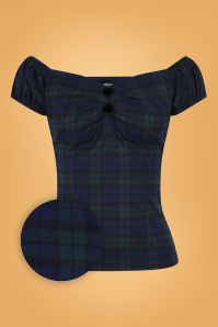 Collectif Clothing - 50s Dolores Blackwatch Check Top in Blue and Green
