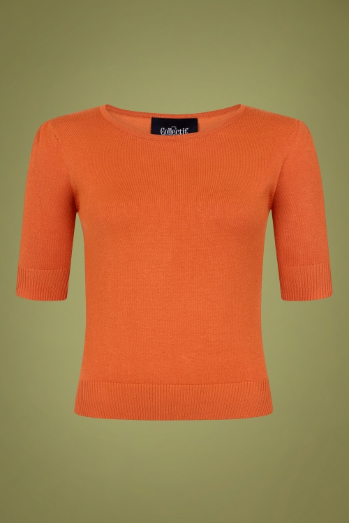 Collectif Clothing - Chrissie Knitted Top Années 50 en Orange 2
