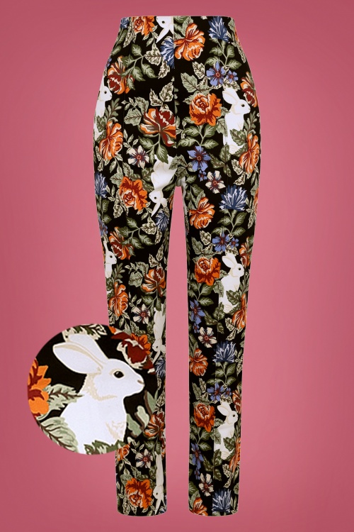Collectif Clothing - Bonnie Forest Floral Trousers Années 50 en Noir