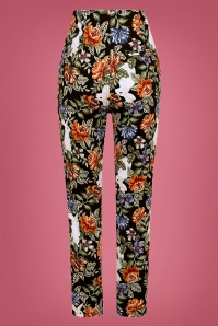 Collectif Clothing - Bonnie Forest Floral Trousers Années 50 en Noir 4