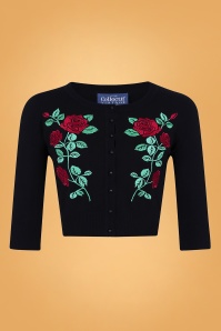Collectif Clothing - 50s Lucy Dark Rose Cardigan in Black