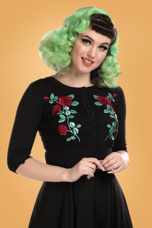 Collectif Clothing - Lucy Dark Rose Cardigan Années 50 en Noir 2