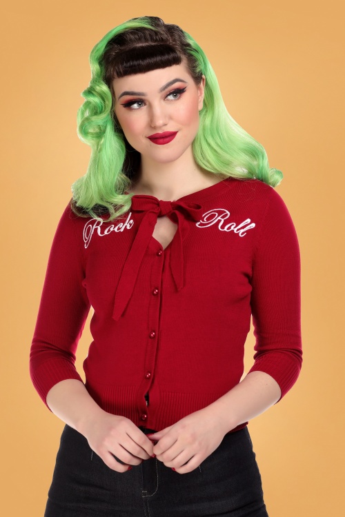 Collectif Clothing - Charlene Rock Roll Cardigan Années 50 en Rouge