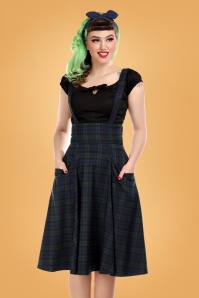 Collectif Clothing - Alexa Blackwatch Check Swing Skirt Années 50 en Bleu et Vert