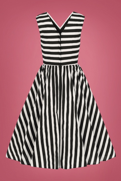 Collectif Clothing - Joanie Striped Swing Dress Années 50 en Noir et Blanc 5