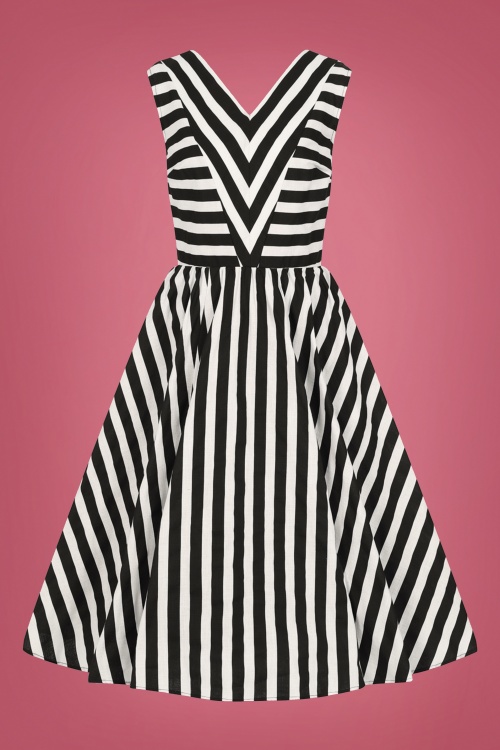 Collectif Clothing - 50s Joanie Striped Swing Dress in Black and White