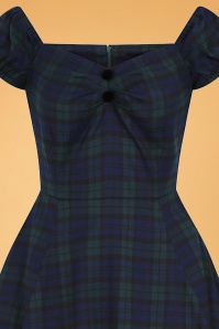 Collectif Clothing - 50s Dolores Blackwatch Doll Dress in Navy and Green 3