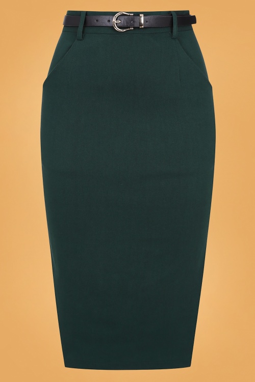 Collectif Clothing - Dianne Pencil Skirt Années 50 en Vert